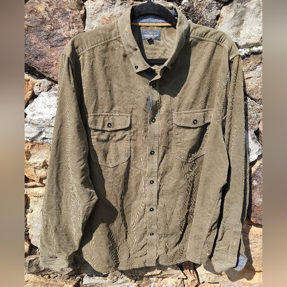 Jeremiah Long Sleeve Courdory Button Up Men's Shirt green Size XL